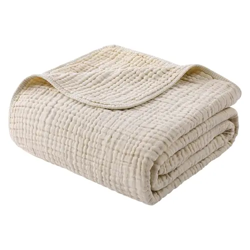 Yoofoss 100% Cotton 6-Layer Gauze Cooling Blanket, 60"x80" Large Soft Lightweight Soft Cozy Sleeping Throw Blanket for Adults’ Bed/Couch, Breathable Relaxing Gifts (Apricot White), Soft Lightweight Blanket