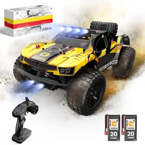 DEERC 9201E 1:10 Large Hobby RC Model Car, 48 km/h High-Speed 4x4 Off-Road Short Course Vehicle, LED Lighting System, Reinforced Bumpers, 2 Rechargeable Batteries, All-Terrain Anti-Slip Rubber Tires, Outdoor Use, 20+ Mins Runtime