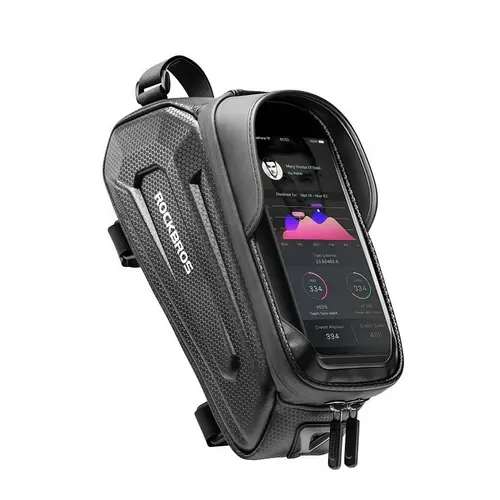 ROCKBROS Waterproof EVA Shell Bike Phone Mount Bag - 1.7L, Adjustable Hooks, Rain Cover, Touchscreen View, Mesh Side Pockets, Reflective Logo - Fits iPhone 14/13/12/11 Pro/XS Max/XR & 6.8in Smartphones - Secure Unisex Adult Cycling Bike Accessories