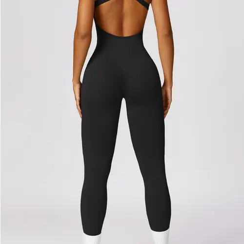 Sporty Women's Cut Out Square Neck Sports Jumpsuit with Removable Bra Pad, Solid Color Sleeveless, Athletic Jumpsuit, Workout Jumpsuit, Padded Stretchy Jumpsuit, Workout Fitness Jumpsuit