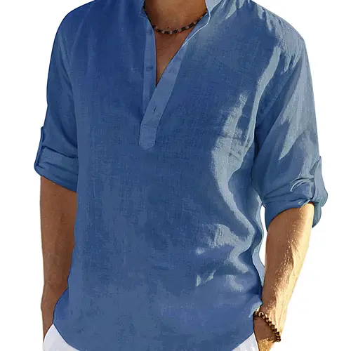COOFANDY Week Men's Cotton Linen Henley Shirt Long Sleeve Hippie Casual Beach T Shirts Menswear Soft Beach Wear Breathable Vneck Fashion Lightweight Stylish Slim Fit（runs small ）