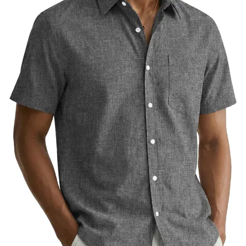 COOFANDY Men's Linen Shirts Casual Button Down Short Sleeve Summer Beach Dress Shirt Menswear Soft Classic Chino Plain Top Elegant Stylish