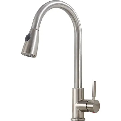 Brushed Nickel Commercial Kitchen Sink Faucet with Pull-Out Sprayer Mixer Tap & Cover, Modern Spray Pullout Kitchen Faucets with Pull Down Sprayer, Home Improvement Fixture with Manufacturer Warranty, Manufacturer Warrenty