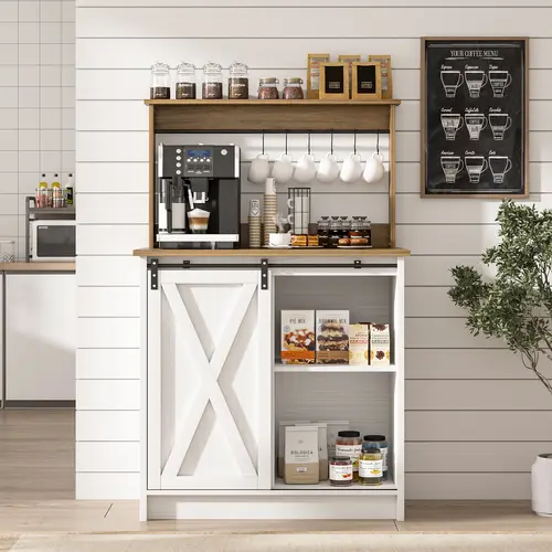 [Summerwins] HOMBCK Farmhouse Coffee Bar Cabinet, Sideboard Buffet Cabinet with Storage and Shelf #summer garden,fathers day gift ideas