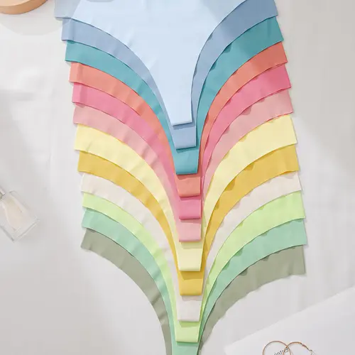 Women's Solid Color Scallop-Trim Thong, Soft Comfy Breathable Low-Rise Panties for Daily Wear, Ladies Seamless Panties Set for All Seasons, Breathable Panty