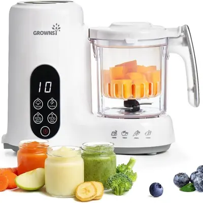 Grownsy Baby Food Maker & Processor with Steam Basket | Steamer, Blender & Puree Machine for Homemade Baby Food | Auto Steam, Blend & Grind | BPA-Free | For Babies 6+ Months
