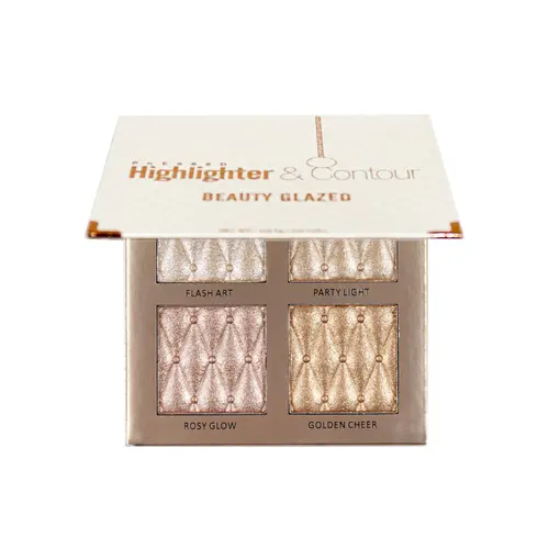 BEAUTY GLAZED Highlighter Palette, Luminous Bronzing Powder, 4 Highly Pigmented Face Highlighters, Cruelty-Free and Hypoallergenic Makeup