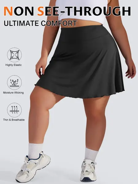 Plus Size Solid High Waist Skort, Minimalist Basic Pocket A Line Skort for Daily Wear, Women's Bottoms for Summer, Casual Comfy Skorts, Sporty Breathable Skorts