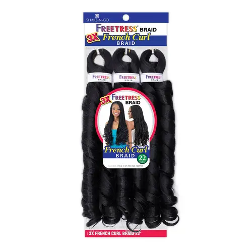 FreeTress Crochet Hair Extensions - 3X 22" French Curl Styled Piece with Braided Hair Texture, Bouncy Synthetic Curled Extensions & Pieces, Curled Hair Extensions