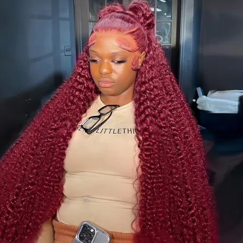 Tahikie 99J Burgundy Colored 200% Density Deep Wave 13x6 Full Frontal HD Lace Front Curly Wave FB30 Highlight /Natural Black Human Hair Wigs For Women TikTokShopBlackFriday#SummerWins #DealsForYouDays