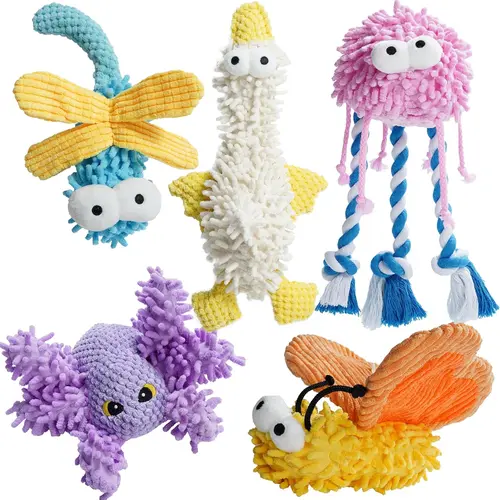 Nocciola 5 PCS Pastel Playful Plush Dog Toys - Squeaky, Crinkly, Durable Stuffed Toys for All Breeds, Summer Pet Accessory #backtoschool #sohochic, Playful Plush Toys