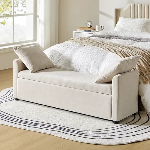 HULALA Home Benito 59.4" Wide End Of Bed Storage Couch Bench with Two Throw Pillows, Thick Foam Cushions, Comfortable Design for Seniors
