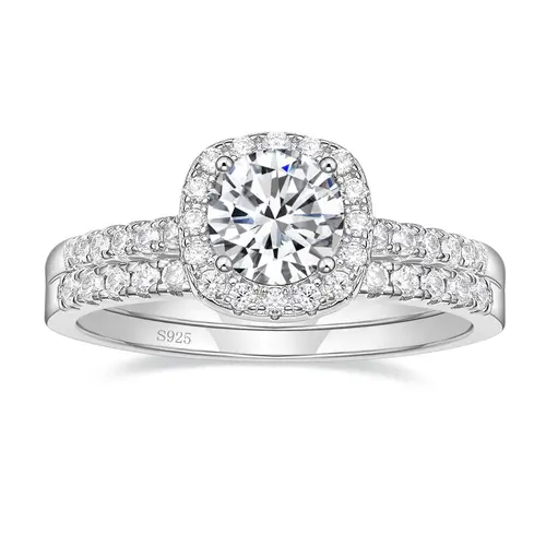 EAMTI 1.25CT 925 Sterling Silver Bridal Rings Sets Cubic Zirconia Halo CZ Engagement Wedding Bands for Women Promise Rings for Her