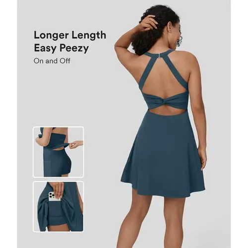 Halara SoftlyZero Airy Backless Twisted Flare Low Support Dance Active Dress-Longer Length-Easy Peezy Edition A-D Cups #BackToSchool