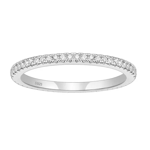 EAMTI 2mm 925 Sterling Silver Wedding Band Cubic Zirconia Full Eternity Stackable Engagement Ring