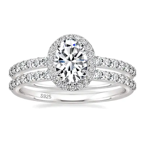 EAMTI 1.5CT 925 Sterling Silver Cubic Zirconia Bridal Rings Sets Oval Cut CZ Engagement Rings Wedding Band for Women
