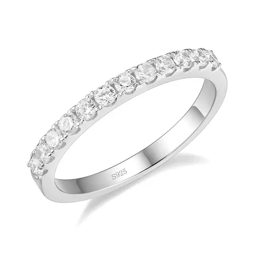 EAMTI 925 Sterling Silver CZ Wedding Band for Women Half Eternity Stackable Ring