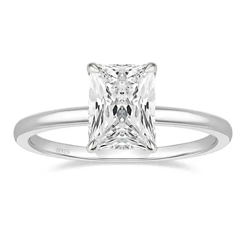 EAMTI 3CT 925 Sterling Silver Engagement Rings Radiant Cut Solitaire Cubic Zirconia CZ Wedding Promise Rings for Her Wedding Bands for Women