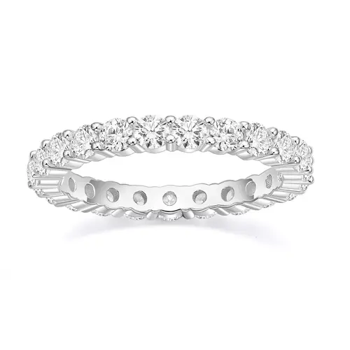 EAMTI 3mm 925 Sterling Silver Wedding Band Round Cubic Zirconia Full Eternity Stackable Engagement Ring for Women