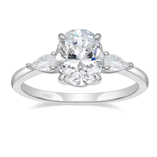 EAMTI 3CT 925 Sterling Silver Engagement Rings 3-Stone Oval Cut Cubic Zirconia CZ Wedding Promise Rings for Her Wedding Bands for Women