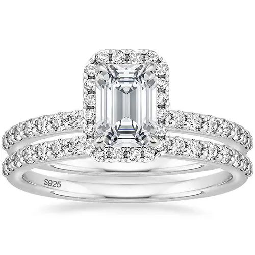 EAMTI 2CT 925 Sterling Silver Bridal Ring Sets Emerald Cut CZ Engagement Vintage Promise Rings Wedding Bands for Women