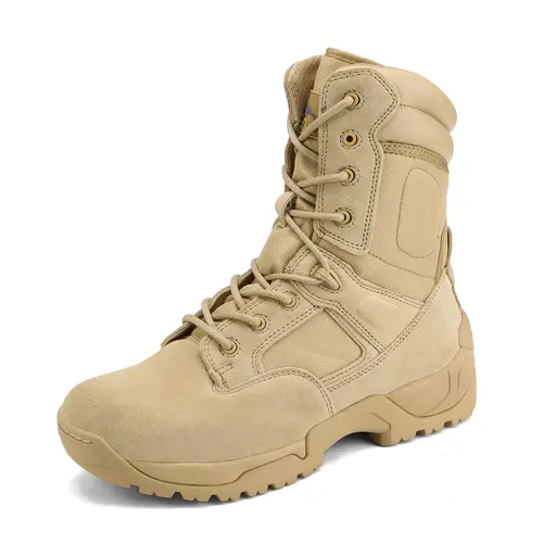 NORTIV 8 Men's Tactical Cuban Heel Leather Boots - Round Toe Work & Safety Footwear with Side Zipper, Foam Insole, Non-Slip Rubber Sole, Shock Absorption for Fishing, Camping, Walking