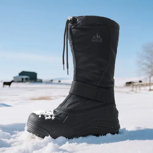 NORTIV 8 Men's Tall Leather Snow Boots - Waterproof Insulated Footwear with Faux Fur Lined, Insulated Leather Keeps Feet Cozy, Non-Slip TPR Outsole, Closed Round Toe, Hook-Loop Strap, Secure Drawstring, Cuban Design, 1" Height for Outdoor Use