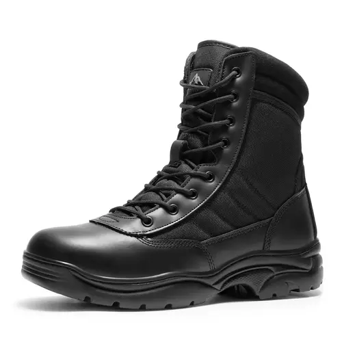 NORTIV 8 TROOPER Men's Military Tactical Worker Boots - Breathable, Lightweight, Soft Leather, Round Toe, Rubber Sole Black Boots for Men's Work & Walking