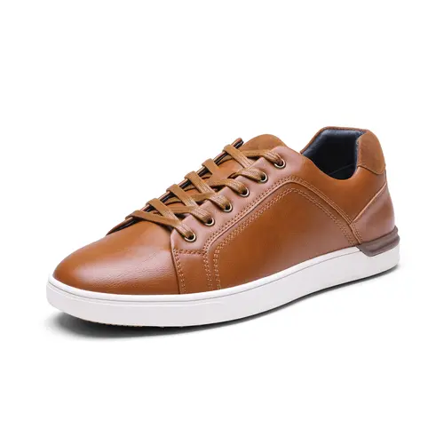 Men's Vegan Leather Casual Sneakers - Closed-Toe Lace-Up Walking Shoes for Daily Wear, Mens Shoes, Footwear