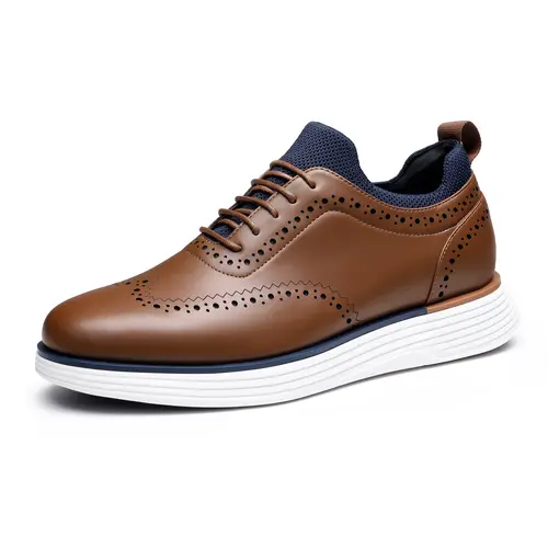 BRUNO MARC Men's Wingtip Laces Dress Oxfords - Breathable Dress Shoes, Business Casual Footwear, Cushioned Arch Support, Responsive Cushioning, Slip Resistant, 5mm Mesh-Covered EVA, Color Contrast Welt, Closed-Toe, Shock-Absorbent, Halfsize Down Fit, Busi