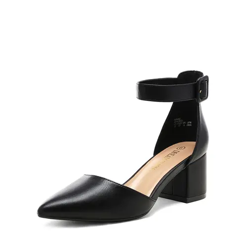 Dream Pairs Women's Wide Fit D'Orsay Pointed Toe Pumps - 2.25" Chunky Block Heel Footwear with Cushioned Latex Insole, Adjustable Buckle Ankle Strap, PU/Nubuck Casual Heels, Pointed Toe Adds Sleek Modern Shape