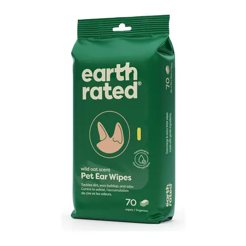 Earth Rated Pet Ear Wipes - Vet-Developed Pet Ear Cleaning Wipes for Dogs & Cats, Hypoallergenic Dirt & Wax Remover, Wild Oat Scent, 70 Count