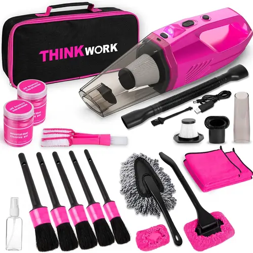 【BackToSchool】THINKWORK Pink Portable Vacuum Cleaner Kit with 8000PA Cordless Rechargeable Handheld Vacuum Cleaner, Gift for Women, High Power Accessories