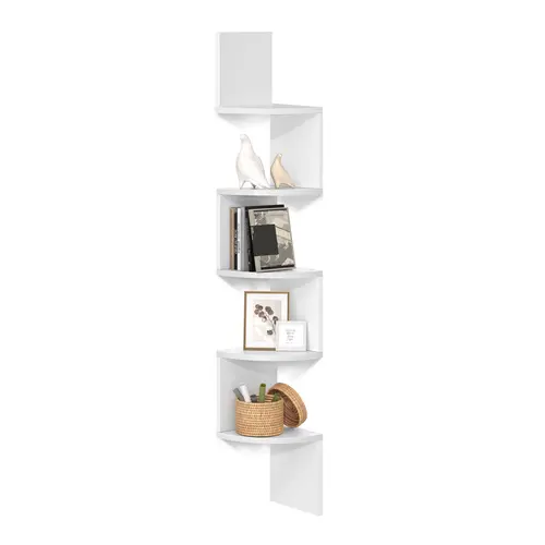 SONGMICS 5-Tier Wall-Mount Corner Floating Shelves - Wall Organizer Shelf for Small Spaces Bedroom, Bedroom Decor, Storage Solution