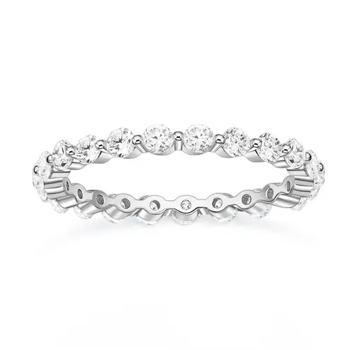 EAMTI 2mm 925 Sterling Silver Wedding Band Cubic Zirconia Full Eternity Stackable Engagement Ring