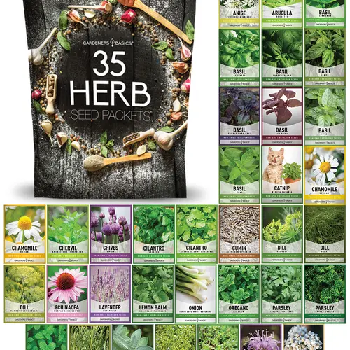 Heirloom Herb Seeds Variety Pack – 35 Non-GMO, Open-Pollinated Seeds for Indoor & Outdoor Gardening, Hydroponics & Survival Gardens