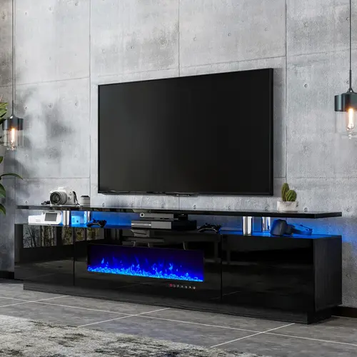 【Ships in 2 Boxes】AMERLIFE 80" TV Stand with 40" Electric Fireplace, Modern Entertainment Center with Open Storage for TVs Up to 90", Black Antique,Best Gift Ideas/Christmas Gifts #homemakeover