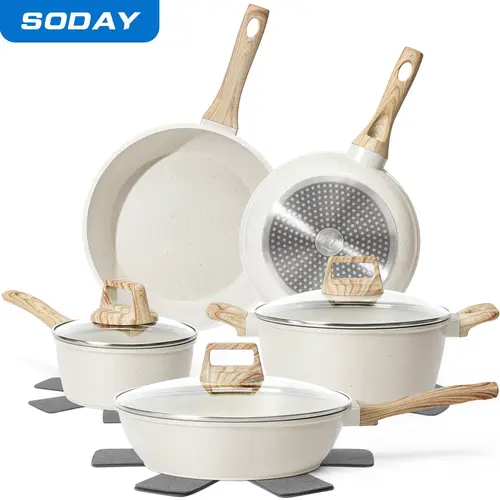 SODAY 12PCS Pots and Pans Set Non Stick Kitchen Cookware Sets Granite Cooking Set with Frying Pans, Saucepans, Steamer Nonstick Pots with Glass Lid Kitchenware Induction Aluminium, Cookware Sets, Kitchenware, stock up on specials,backtoschool,sohochic