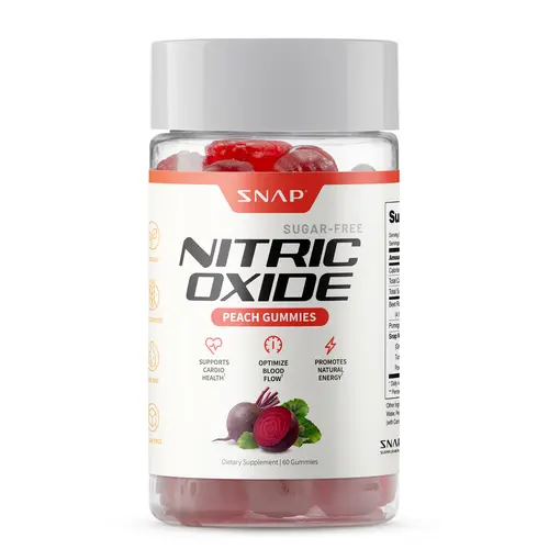 Snap Supplements - Sugar Free Nitric Oxide Beet Root Gummies - Peach Flavor - Heart Health - Energy Boost - Circulation - Nitric Oxide Booster - 3rd party tested