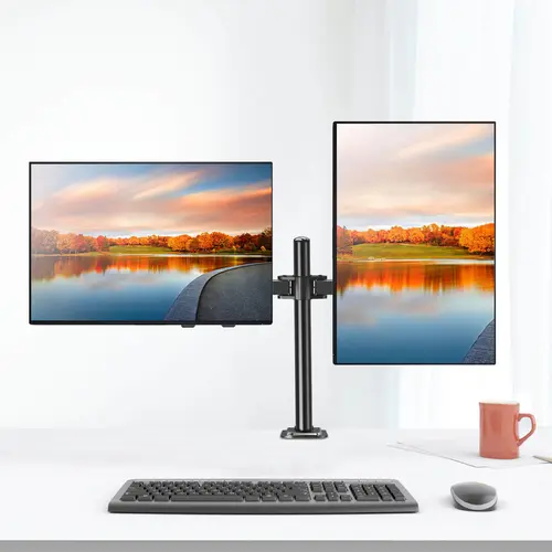 MOUNTUP Dual Monitor Desk Mount (MU0002) - 17"-32" Dual Monitor Riser with Adjustable Arms, Max 27" Curved Screens, Max 19.8lbs Each, VESA Mounts 75x75mm/100x100mm, C-Clamp & Grommet Base for LCD Screens