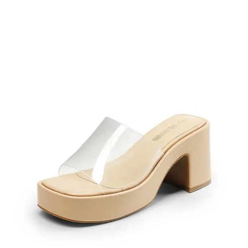 Dream Pairs Women's Classy Vegan Leather Slip-On Platform Sandals - Open Square Toe, Chunky Block Heel, Chic Casual Wear Footwear