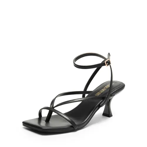 DREAM PAIRS Women's Kitten Heels - Low Strappy Lace-Up Open Square Toe Thong Ankle Strap Comfy Cute Sandals, Fashion Party Sylvestra Dress Pumps, Women's Sandals