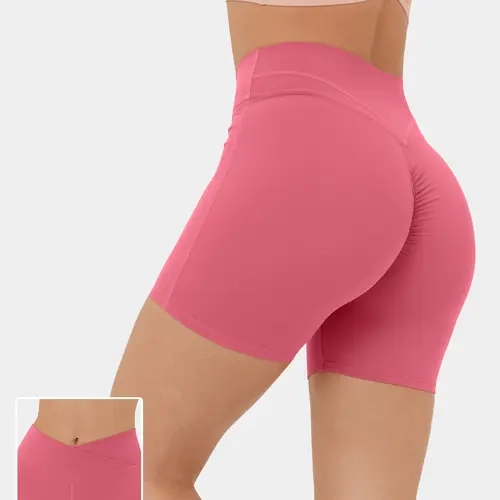 Halara Softlyzero plush High Waisted Crossover Ruched Yoga Shorts 5''