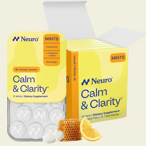 Neuro Honey Lemon Calm & Clarity Mints - Sugar Free with L-theanine, Vitamin D3 & GABA for Relaxation and Focus