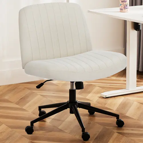 Height Adjustable Criss Cross Chair with Wheels  - Armless Desk Chair Cross Legged Office Chair Wide Swivel Home Office Desk Chairs