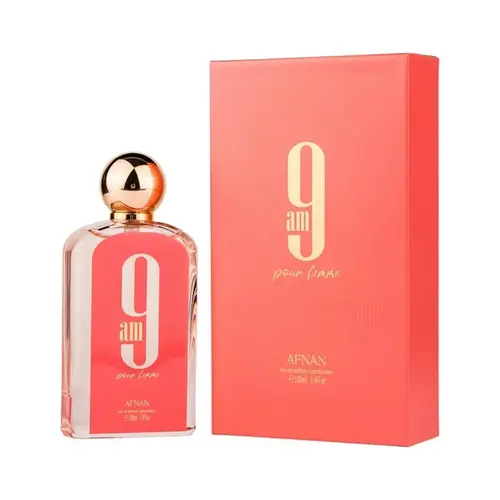 Afnan 9 AM Pour Femme Eau de Parfum Spray - 3.4 fl oz (3 to 3.9 fl oz Range) Long-Lasting EDP Spray for Women, Afnan Perfumes LLC Aromatic Fruity Fragrance with Citrus, Spicy, Bergamot Notes, Amber Musk Fragrance