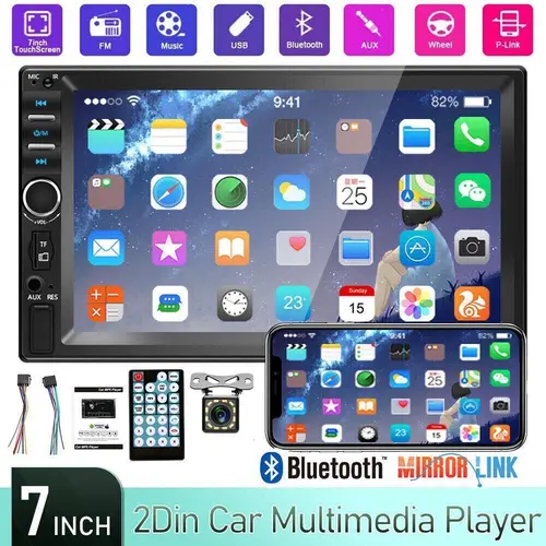 【BackToSchool】7-in Double Din Car Stereo Radio with Touchscreen, Backup Camera, Bluetooth Hands-Free Calling, FM, TF, AUX, USB, Android Phone Compatibility, Remote Control, Car Entertainment Support, Steering Wheel Control, Steering Wheel Ctl