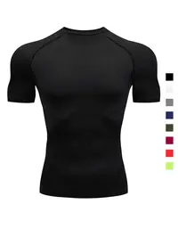 Men's Short Sleeve Compression Shirt Sporty Tee, Tight Fit Quick Drying Breathable T-shirt for Gym Workout Running, Summer Sports Casual Crew Neck Top, Compression Tees