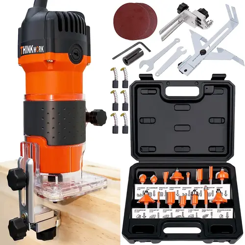 【DealsForYou】 THINKWORK Compact Router 6.5-Amp 1.25 HP with 15 Router Bits Set for Woodworking, Heavy Duty Portable Tool for DIY & Home Projects