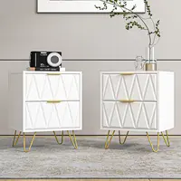 Spaco 2pcs Modern 2-Drawer Nightstands - Bedroom Storage Organization Furniture, Gold Metal Legs, High Weight Capacity, Apartment & Living Room Furniture